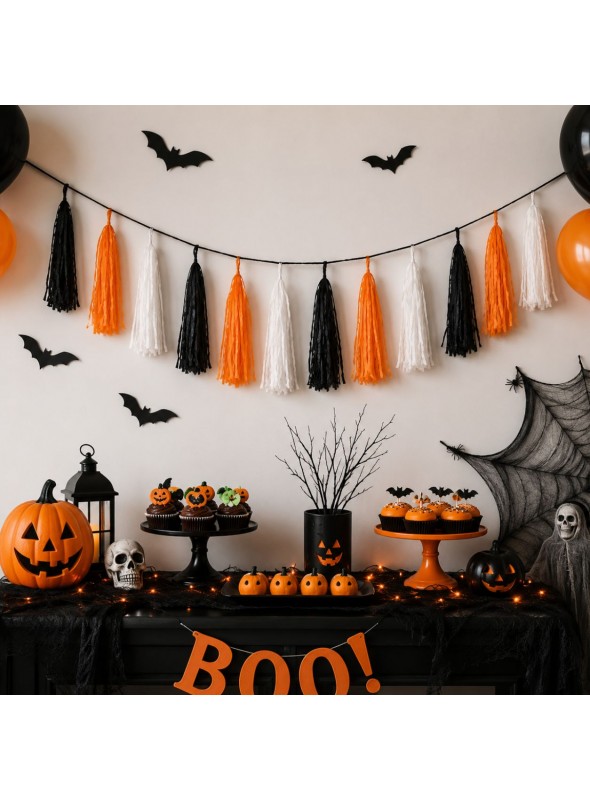 Guirlanda Halloween Pompom Silver Festas 2 Metros