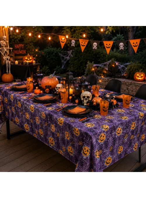 Tnt Estampado Abóbora Com Fundo Roxo Halloween 2m X 1,40m