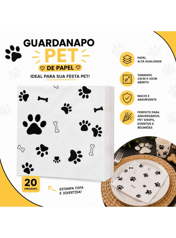 Guardanapo De Papel Patinhas Cachorro Pet 20 Unidades