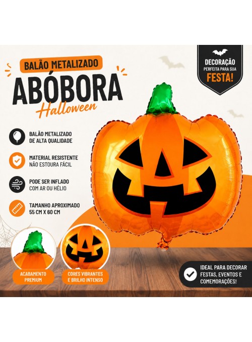 Balão Metalizado Abóbora 24 Polegadas 61cm Decoração Halloween Flutua com Gás Hélio