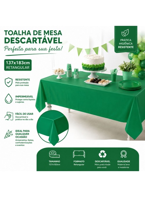 Toalha de Mesa Retangular Verde Descartáveis para Festa
