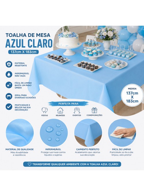 Toalha de Mesa Descartável de Luxo Azul Claro – 1 unidade