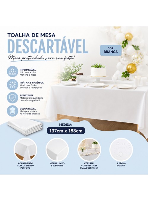 Toalha de Mesa Descartável de Luxo Branca – 1 unidade