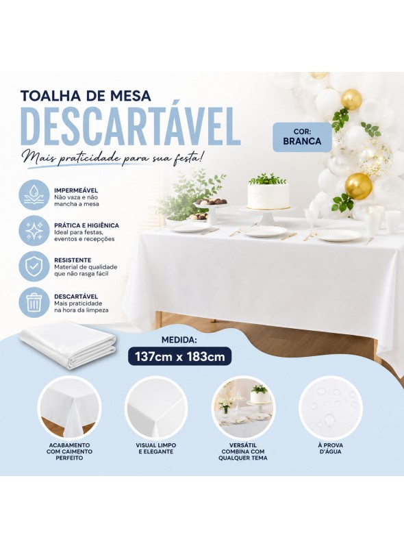 Toalha de Mesa Descartável de Luxo Branca – 1 unidade