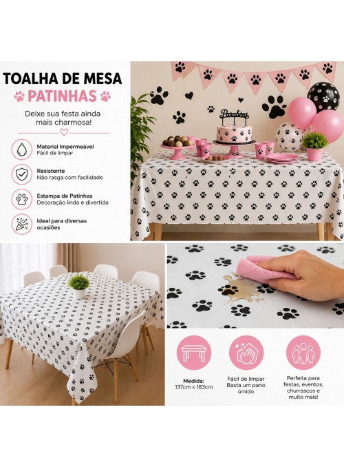 Toalha De Mesa Patinhas 137x183cm Decoração De Festa