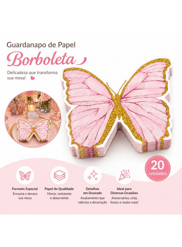 Guardanapo De Papel Borboleta Folha Dupla 20 Unidades