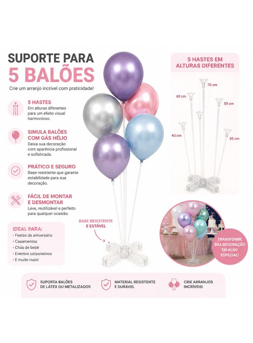 Suporte Para Balões 5 Hastes Transparente Decoração Festa