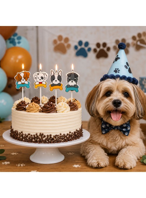 Vela de Aniversário Festa Cachorro Pet Dogs Silver Festas 4 unidades