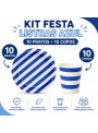 Prato e Copo de Papel Listras Azul 10 Unidades de Cada