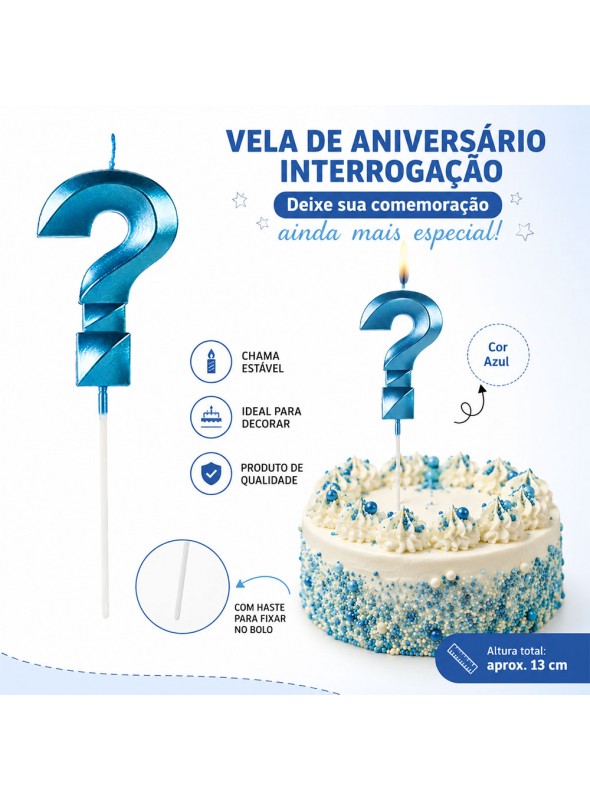 Vela de Aniversário Design Ponto de Interrogação Azul Perolizado