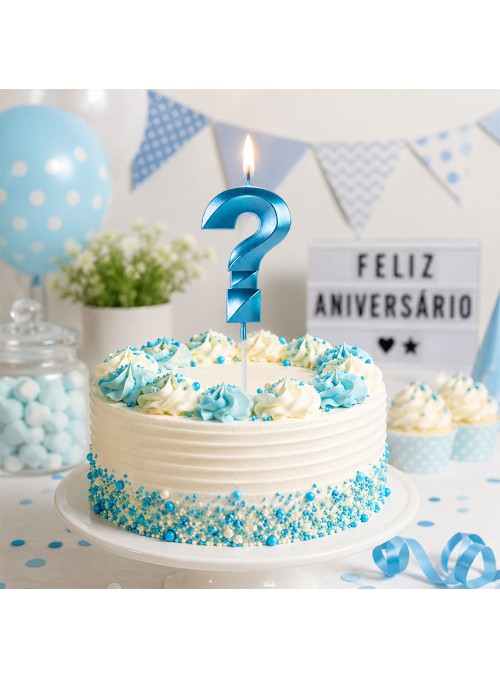 Vela de Aniversário Design Ponto de Interrogação Azul Perolizado