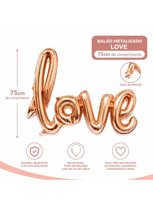 Balão Metalizado Love Rose - 1 Unidade