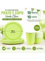 Prato e Copo de Papel Verde Claro 10 Pratos e 10 Copos