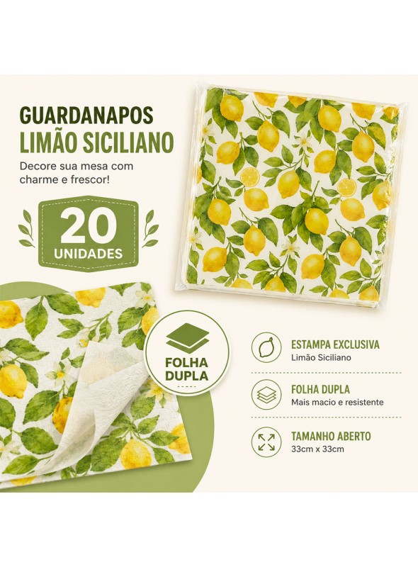 Guardanapo de Papel Limão Siciliano 20 Unidades Folha Dupla