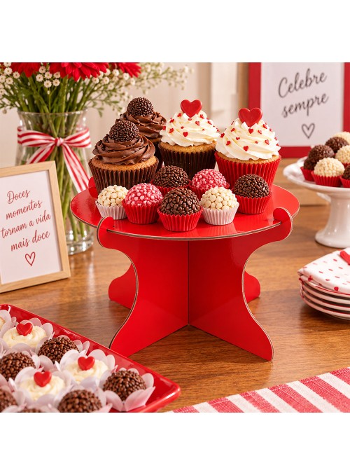 Boleira para Doces Desmontável Reutilizável Festa Vermelha 20cm
