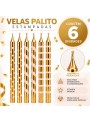 Vela De Aniversário Palito Estampada Prata Ou Dourado 6 Unid