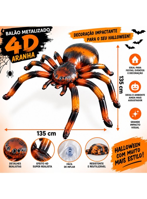 Balão Metalizado 4d Foil Aranha Partiu Festa