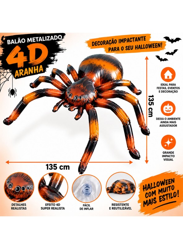 Balão Metalizado 4d Foil Aranha Partiu Festa