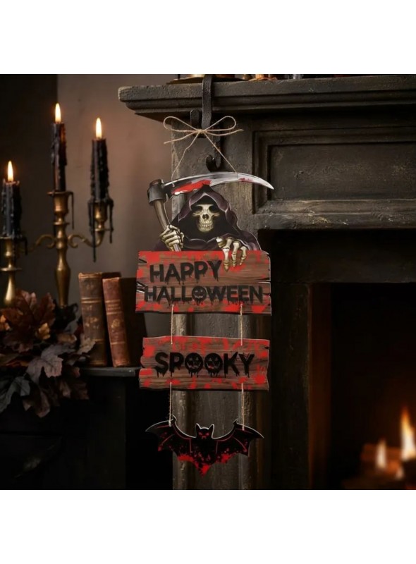 Enfeite Decorativo Happy Halloween Assustador Caveira 54cm
