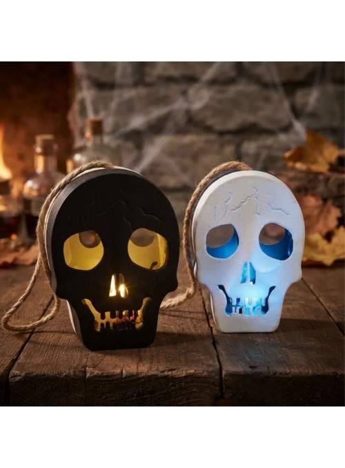 Mini Caveira De Halloween Com Luz De Led E Cordão 1 Und