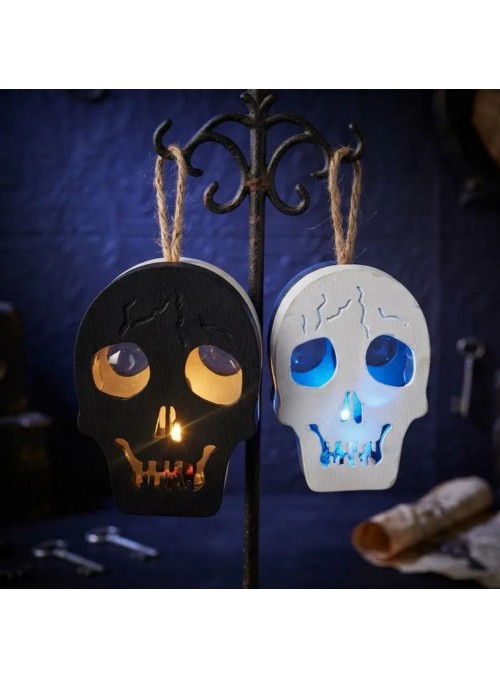 Mini Caveira De Halloween Com Luz De Led E Cordão 1 Und