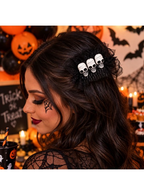 Presilha De Cabelo Caveira Hallowen 