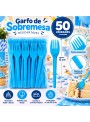 Garfo de Plástico Sobremesa Azul Claro 50 Unidades Descartáveis de Festa
