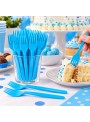 Garfo de Plástico Sobremesa Azul Claro 50 Unidades Descartáveis de Festa