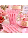 Garfo de Plástico Sobremesa Rosa Claro 50 Unidades Descartáveis de Festa