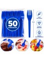 Garfo de Plástico Sobremesa Azul Escuro 50 Unidades Descartáveis de Festa