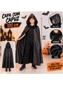 Capa Fantasia Vampiro Com Capuz Preto 120cm