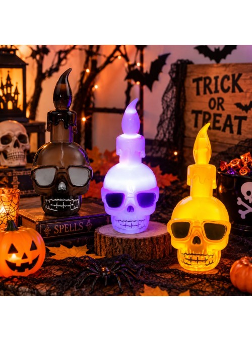 Caveira Luminosa com Led Decoração Halloween 10x4cm Cores Sortidas 1 Unidade