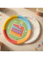 Prato E Copo De Papel Feliz Aniversário Colorido 8 Und Cada
