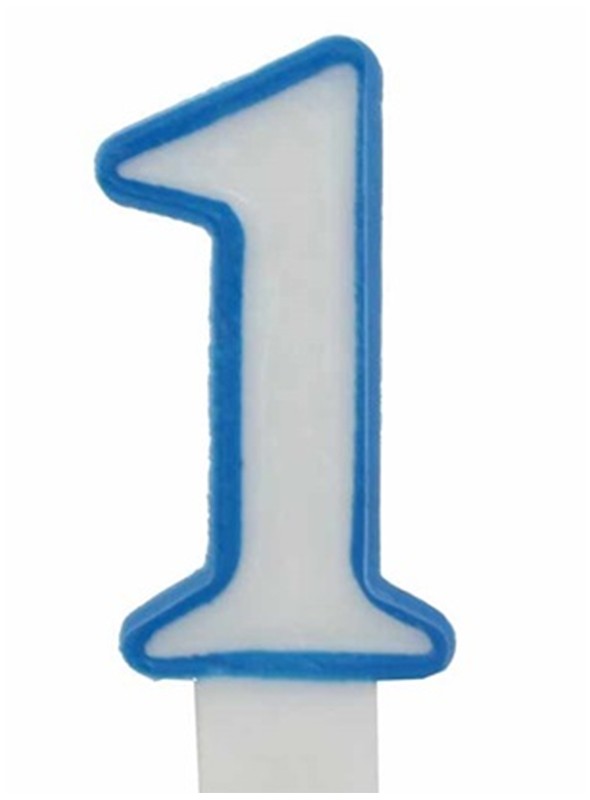 vela aniversário número 1 branco com azul