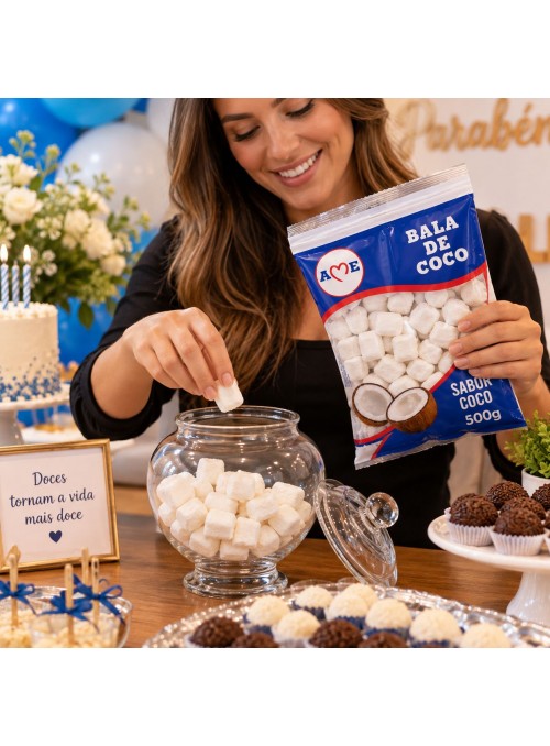 Bala de Coco Aniversário Derrete na Boca 500g Lembrancinha
