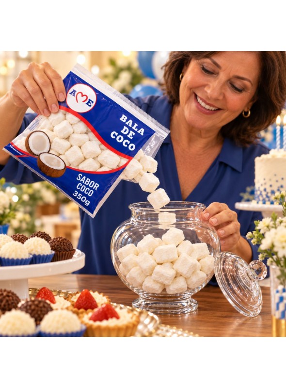 Bala de Coco Aniversário Derrete na Boca 350g Lembrancinha