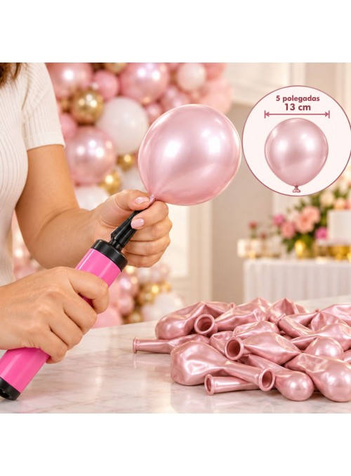 Balões de Látex Rosa Soft Metálico 05 Polegadas 13cm São Roque 25 Unidades
