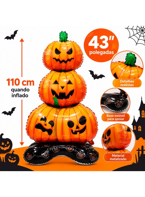 Balão Metalizado Gigante Abóboras Halloween 43 Polegadas 110cm