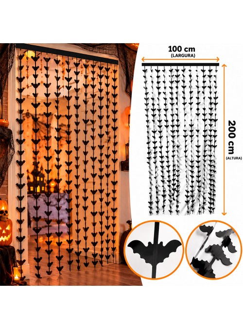 Cortina Metalizada Morcego Preta Decoração Halloween 1m x 2m