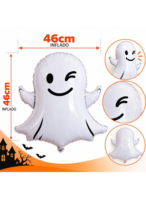 Balão Metalizado Fantasminha Fantasma 25 Polegadas 63,9cm Halloween Flutua com Gás Hélio