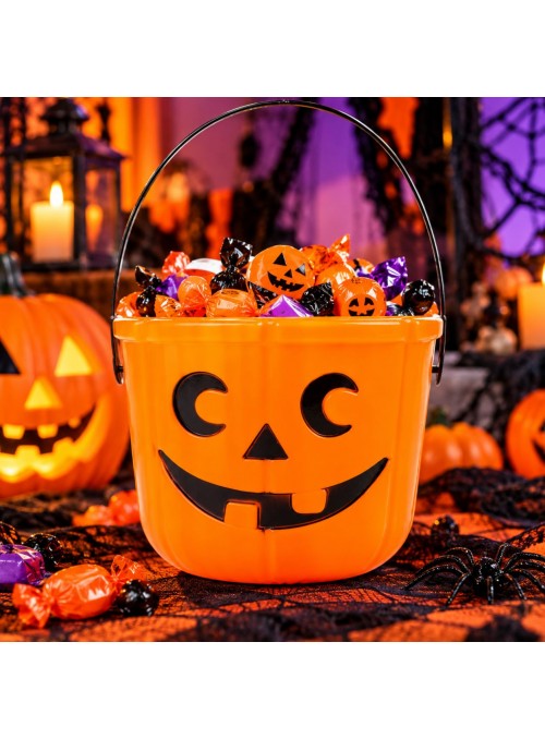 Baldinho Balde Halloween Abóbora Laranja 17cm Silver Festas