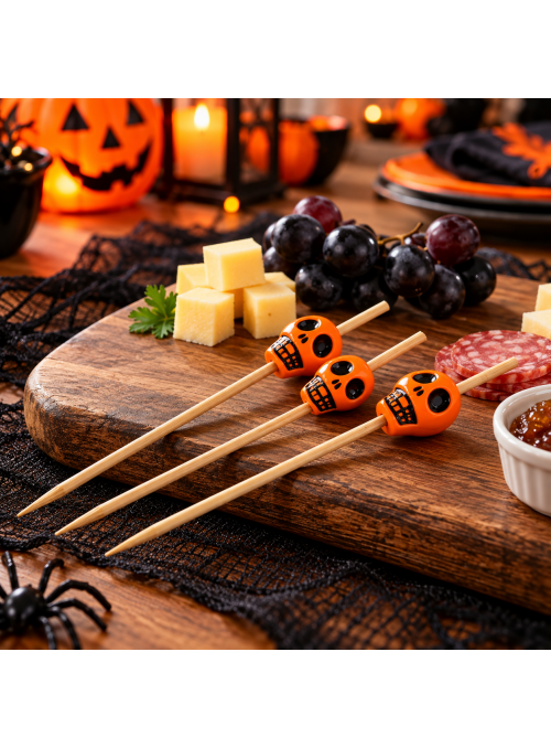 Palito de Bambu para Petisco Festa Halloween Caveira 12cm Silver Festas 20 unidades