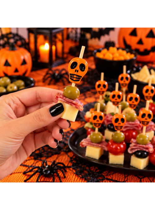 Palito de Bambu para Petisco Festa Halloween Caveira 12cm Silver Festas 20 unidades