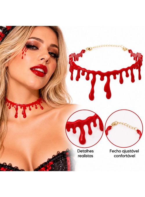 Colar Halloween Gotas de Sangue Fantasia Halloween Produto Importado