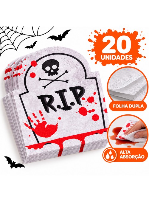 Guardanapo de Papel Lápide com Sangue Halloween Folha Dupla 20 Unidades