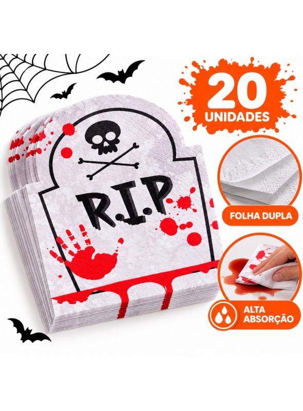 Guardanapo de Papel Lápide com Sangue Halloween Folha Dupla 20 Unidades