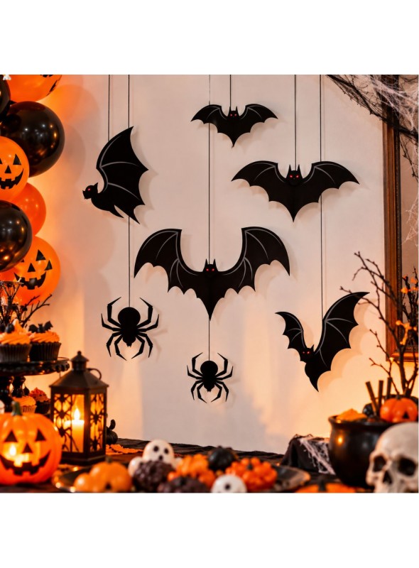 Enfeite Halloween para Pendurar Aranhas e Morcegos 1 Metro