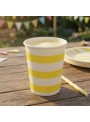 Prato e Copo de Papel Listras Amarelo 10 Unidades de Cada