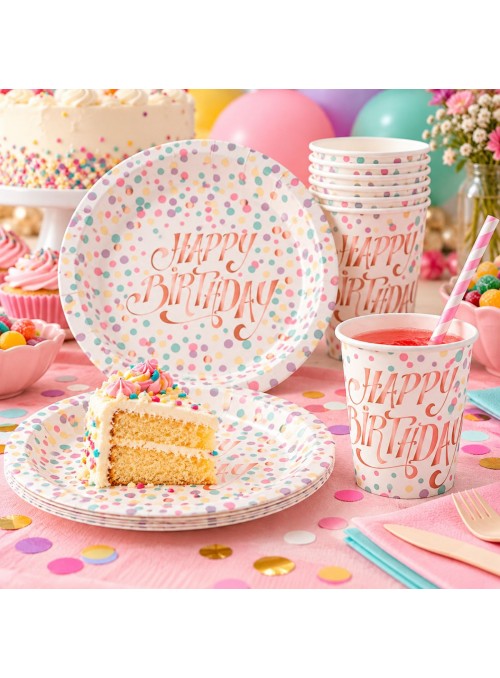 Prato e Copo de Papel Happy Birthday Candy Colors Silver Festas 10 Unidades de Cada