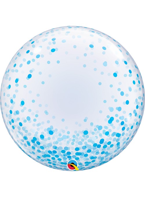 Balão Bubble Transparente Confetes Azul – 1 unidade